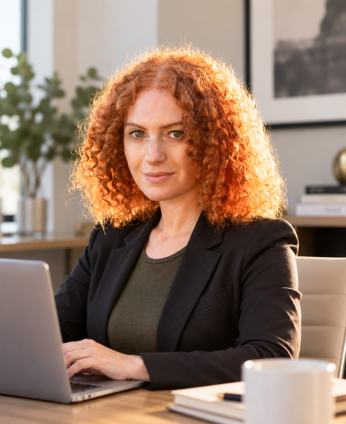 Dina Gansevich seated at her desk